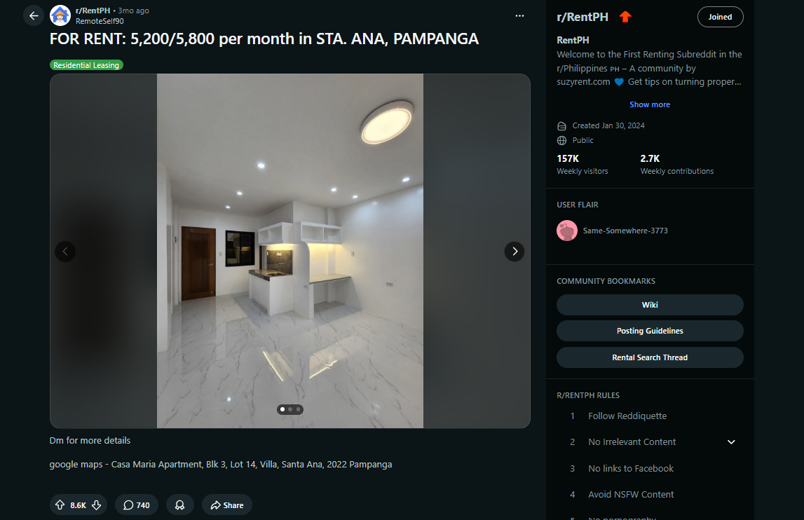 Reddit campaign proof — 8.6K upvotes • r/RentPH